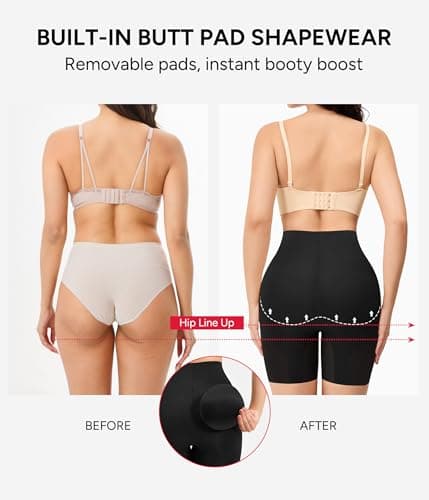 Nebility Butt Lifting Shapewear with Butt Pads - High Waisted Padded Underwear for Women Hip Enhancer Shapewear Short Booty Lifter Black - Thumbnail 2