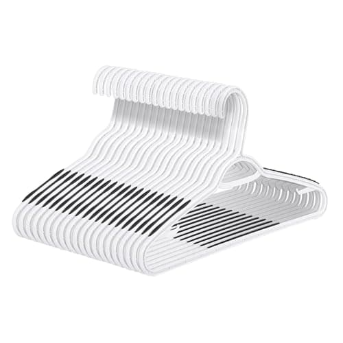 ISHUNAHOME Plastic Hangers 50 Pack - Non Slip Clothes Hangers,Holds up to 18 lbs, Slim Space Saving Hangers for Suit,Dress,t Shirts,Blouse,Coats, Pants (White) - Image 1