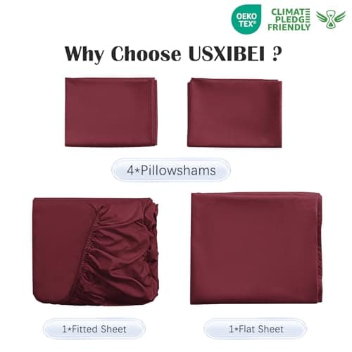 USXIBEI 4 Piece Twin Sheet Set – Breathable & Cooling Bedding Set with 18-24 Inch Deep Pockets - 1 Flat & 1 Fitted Sheet & 2 Pillowcases（Twin Burgundy） - Thumbnail 5