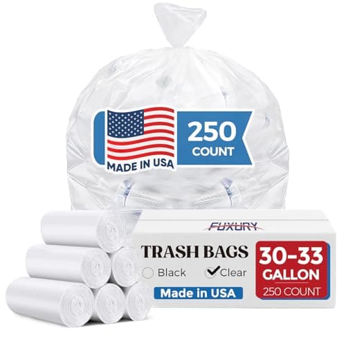Fuxury 30-33 Gallon Trash Bags Medium Duty, 250 Count Garbage Bags, 32 x 38" Extra Large Clear Trash Bags, 0.6 Mil Plastic Bags for Serious Garbage Cleanup, Made in USA - Image 1