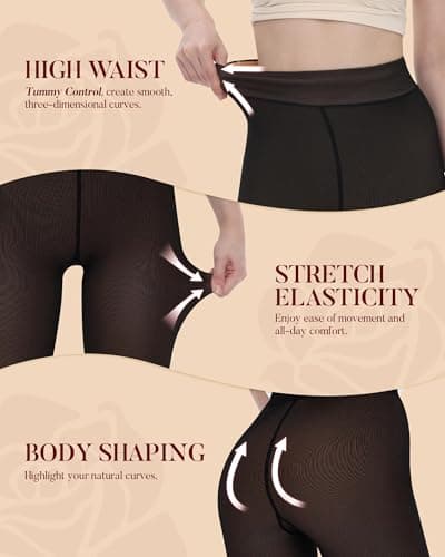 iceROSE 2 Pairs Fleece Lined Thermal Tights for Women – Sheer Black Pantyhose Warm Winter Thick Fake Translucent Leggings - Thumbnail 3