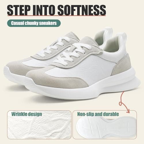 Vepose Women's White Grey Lightweight Platform Sneakers Chunky Casual Tennis Shoes, Memory Foam Non Slip, Suede Pu Lace Up, Everyday Walking Travel Office Size 9(CJY8216 White Grey 09) - Thumbnail 4