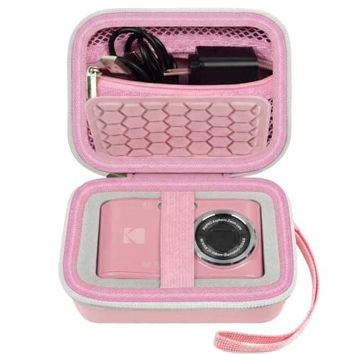 Comecase Hard Camera Case for KODAK PIXPRO FZ55 FZ45, Shockproof Digital Camera Bag with Accessory Mesh Pocket, Small Vlogging Camera Case, Portable Travel Carrying Pouch for All Ages, Pink - Image 1