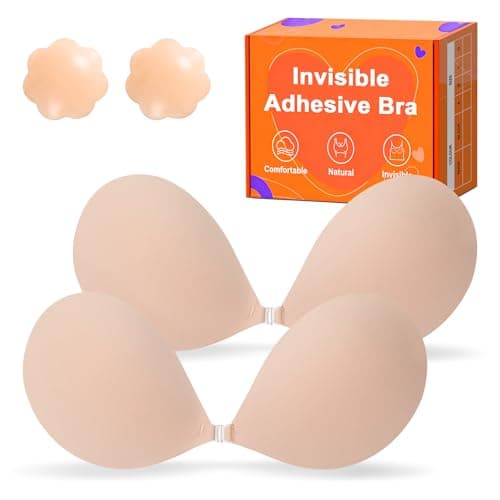GKHWON Sticky Push Up Strapless Bras for Women,Ultra Adhesive Bra for Backless Dress,Invisible Silicon Bra with Nipple Covers (A Cup,Nude and Nude) - Image 1