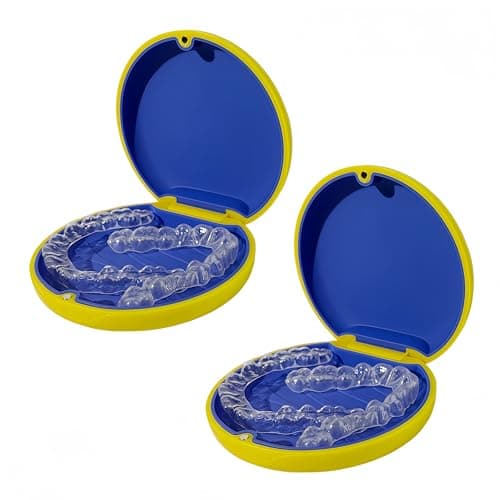 Maoerdental 2PCS Retainer Case Compatible with Invisalign,Cute Slim Aligner Case,Customized Magnetic Closure Orthodontic Retainer Cases (2 Pack Yellow + Navy Blue Silicone) - Image 1