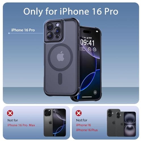 Thomo Magnetic for iPhone 16 Pro Case, [Full Camera Protection] [Compatible with Magsafe] Military-Grade Shockproof, Anti-Fingerprint Translucent Matte Phone Case,Black - Thumbnail 2