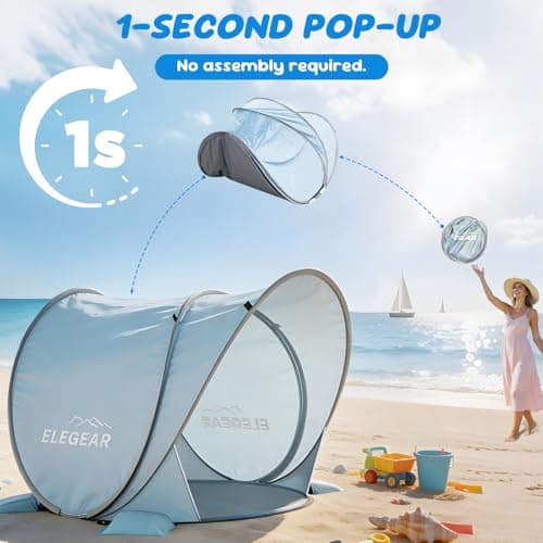 Elegear Pop Up Baby Beach Tent with Mini Canopy, CumbreX™ UPF 50+ UV Protection Baby Tent Sun Shelter, 1S Setup Portable Baby Beach Essentials Shade for Infant Toddler Outdoor Indoor Play - Blue - Thumbnail 6