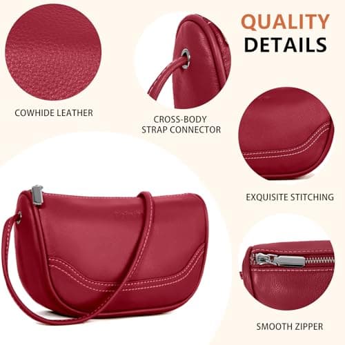 Trendy Crescent Moon Bag for Women, Burgundy Genuine Leather Crossbody Purse for Gallery Visits and City Walks, Minimalist Small Hobo Handbag - Thumbnail 5