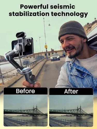 AOCHUAN XE AI Version,Gimbal Stabilizer for Smartphone,NO APP AI Tracking, Gesture Control,360°Inception Gimbal with TikTok YouTube,3-Axis Foldable Handheld Tripod for iPhone& Android,Black - Thumbnail 4