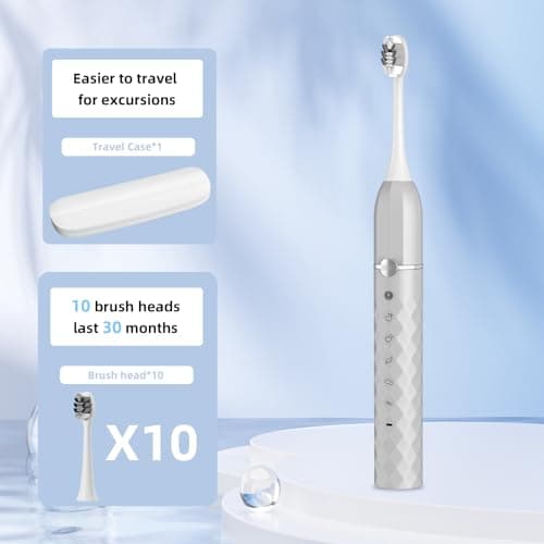 Seapeoa Sonic Electric Toothbrush Set, Equipped with 10 Brush Heads and Travel case, IPX8 Waterproof, 2-Minute Timer, 42000 High-Frequency Vibrations, 5 Modes, The First Choice for Gift Giving - Thumbnail 2
