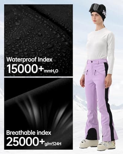 HIGH EXPERIENCE Womens Ski Pants Slim Fit Soft Shell Snow Fleece Lined Snowboard Fitted Insulated Waterproof Windproof Warm (Light Purple, Large) - Thumbnail 4