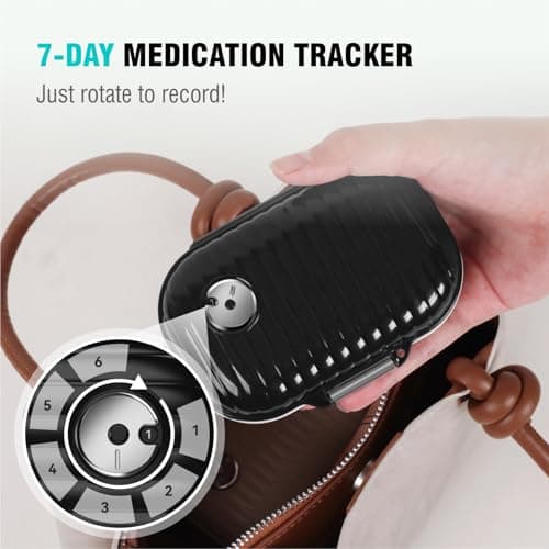 Travel Pill Organizer, 7 Compartments Portable Pill Case, Daily Pill Box, Small Pill Container for Pocket Purse Medicine Organizer(Black) - Thumbnail 3