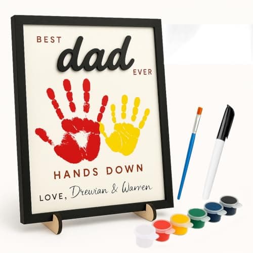 Dad Gifts for Fathers Day - Best Dad Ever Wooden Sign - Personalized DIY Birthday Gift from Daughter/Son/Kids - Best Dad Ever Hands Down for New Dad, Stepdad, Grandpa - Image 1