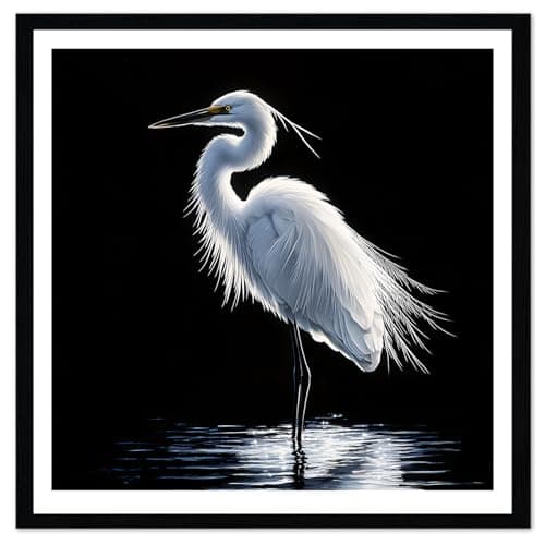 Moonow7 Egret Wall Art Prints, Minimalist Bird Posters, Coastal Decoration, Living Room Artwork, Serene Bedroom Aesthetic, Nature-Inspired Home Decor, Unframed size 30x30 cm / 12x12″ - Image 1