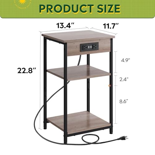 WLIVE End Table with Charging Station, Small Night Stand with Storage Adjustable Shelf, Side Tables for Small Spaces, Bedside Tables for Living Room, Bedroom, Grey - Thumbnail 3
