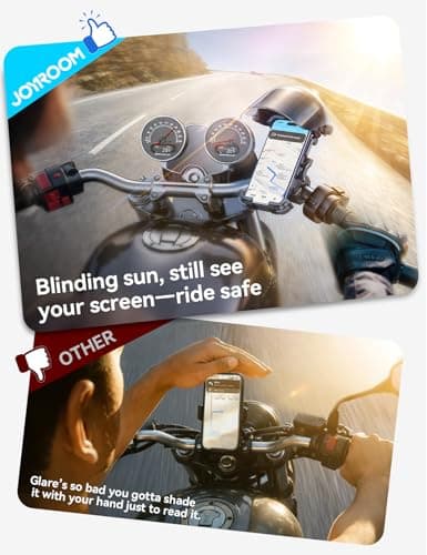 JOYROOM Motorcycle Phone Mount Holder, [All-Weather Sunshade & 120mph Secure Lock] Phone Holder for Motorcycle ATV UTV, [Metal Lock] Handlebar Phone Mount for iPhone 17 16 15 14 Pro, All 4.7-7" Phones - Thumbnail 3