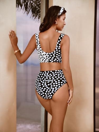 Hanna Nikole Beach Vacation Clothes for Women Modest Bikini Bathing Suits Color Block Swimsuits Polka Dots L - Thumbnail 2