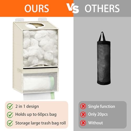 Spaclear Plastic Bag Holder - Large Wall Mount Grocery Bag Holder & Dispenser for Home Kitchen, 2-in-1 Space-Saving Durable Organizer House Necessities, Beige - Thumbnail 5