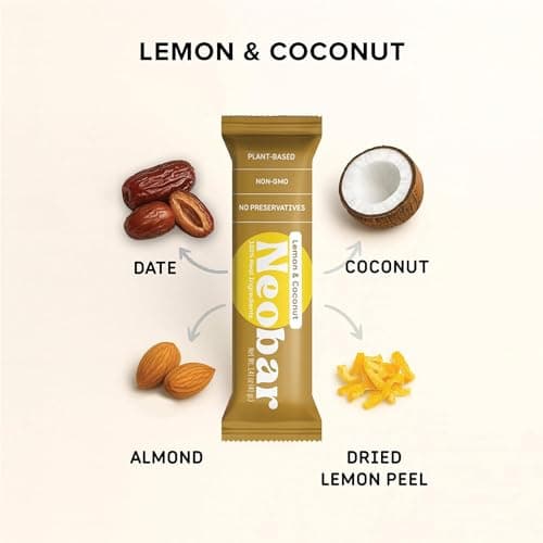 NEOBAR Lemon Coconut Plant-Based Vegan Snack Bars, Gluten Free Dairy Free Snacks, No Added Sugar, No Preservatives, Non-GMO | 12 Count - Thumbnail 3