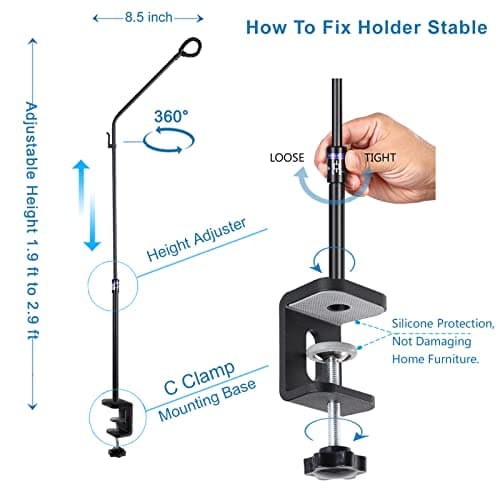 LONYEON CPAP Hose Holder - Prevent Leakage and Tangle with Height Adjustable, Removable and Rotatable - Hose Hanger Hook Organizer CPAP Accessories Supplies for Sleep, with C Clamp Base, Black - Thumbnail 6