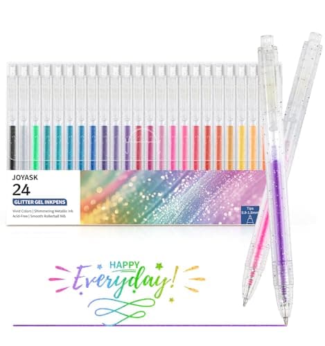 Joyask Glitter Gel Pens, 24 Colors Metallic Vibrant Retractable Sparkle Gel Pens for Coloring Journaling Drawing Doodling Colored Pen for Kids Adult Fun Pens 0.8-1mm