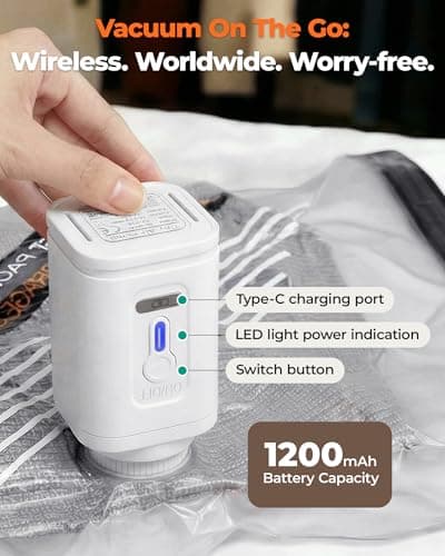 BAGSMART Travel Vacuum Bags with Wireless Pump, 18 Pack Space Saver Bags for Suitcase & Home Storage, Cordless Compression Bags Set for Clothes, with Toiletry Bag, Laundry Bag, Shoe Bag - Thumbnail 2
