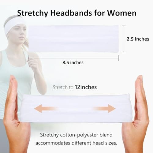 Huachi Headbands for Women Non Slip 16 Pack Elastic Sports Hair Bands for Women, Soft Cotton Cloth Headband for Workout Yoga Fashion Hair Accessories, Black White Gray Trendy Head Bands - Thumbnail 3