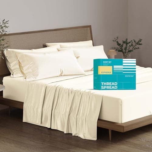 THREAD SPREAD 100% Egyptian Cotton King Size Sheets Set - 800 Series Euphoria Collection King Size Sheets (6 PC, Ivory), 16" Deep Pocket, Hotel Bed Sheet, Soft, Cooling, Sateen Bed Sheet - Image 1