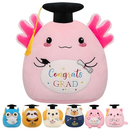 Graduation Axolotl Plush with Cap - 2026 Graduation Pink Axolotl Stuffed Animal with Soft 3D Cap Diploma Colorful Embroidery Congrats Grad Plush Toy for Kindergarten Graduation Gift for Girls 10 Inch - Image 1