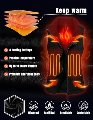 ELTENA Professional Women's Heated Vest with 20000mAh Battery equipped with Flashlights (US, Alpha, Small, Regular, Regular, Black Fleece Vest) - Thumbnail 3