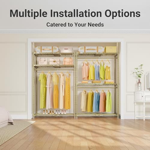 VIPEK X1 Expandable Clothes Rack Heavy Duty Adjustable from 2' to 3'5" with Adjustable Shelves and Hanger Rods, Reach-in & Walk-in Closets Metal Garment Racks Portable Closet, Gold - Thumbnail 3