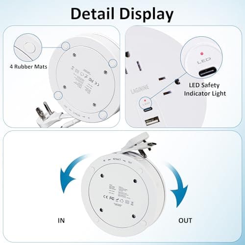 Wall Outlet Extender with Shelf, 10 in 1 Surge Protector, 8 AC Outlets, 2 USB Charging Ports - Home & Dorm Plug Expander - Thumbnail 2