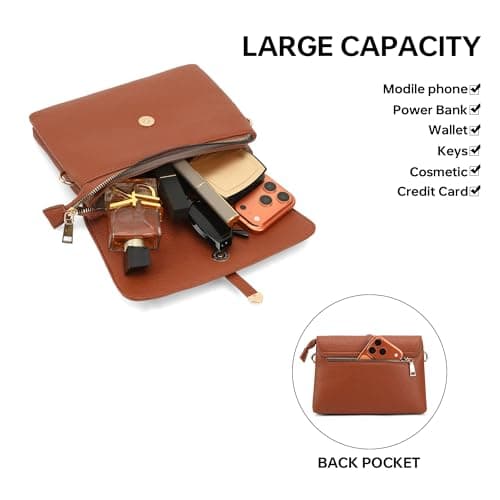 Goinsound Minimalist Crossbody Purse Vegan Leather Cell Phone Purse with RFID Blocking Card Slots for Women Brown - Thumbnail 4