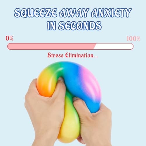 Giant 4-Inch Rainbow Stress Ball -Jumbo Big Squeeze Relief! Fills Your Entire Palm, 2X Larger Than Standard, Ultra-Soft Ball for Deep Stress Relief - Thumbnail 3