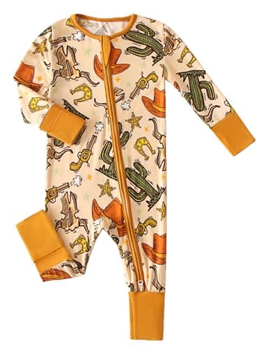 Joonberry Unisex Baby Bamboo Viscose Long Sleeve Romper, Cute Prints Zipper Footless Jumpsuit, Toddler One-Piece Outfits(Western-Style Cactus, 8-12M) - Image 1