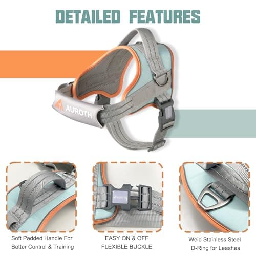 AUROTH Dog Harness No Pull Soft Padded Service Dog Vest, No Choke, Easy On Pet Vest with Handle, Adjustable Reflective Dog Harness for Small, Medium and Large Dogs, Easy Walking and Training - Thumbnail 4