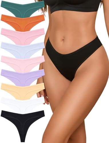 Sth Big Cotton Underwear for Women Breathable Sexy V-waisted Thongs Soft Stretchy Ladies Panties 9 Pack - Image 1