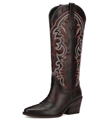 Manoloshow Stylish Western Cowboy Boots with Patterns | Autumn School Days | Dark Brown Size 10 - Image 1