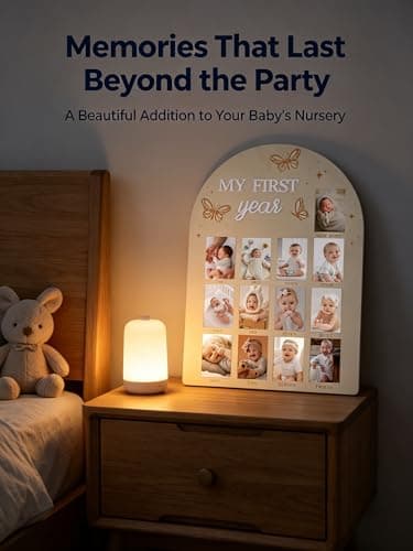 My First Year Photo Frame, Wooden Milestone Keepsake with Pre-marked 12 Monthly Infant Development Picture Slots, Wall Mountable Photo Board for Baby 1st Birthday Celebration, Lovely Shower Gift - Thumbnail 6