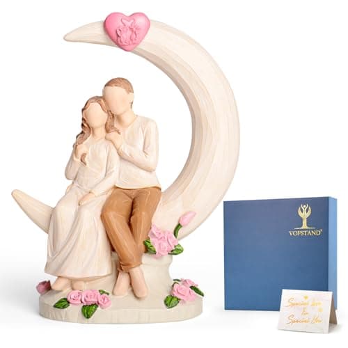 Vofstand Ivory Gifts for 14th Anniversary - Wedding Figurine Gifts for Couple Wife Her Girlfriend, Couple on Moon with Dove Resin Statue Romantic Gift for Valentine's Day Anniversarys