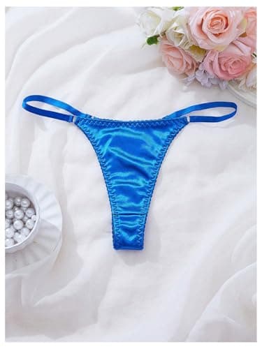 SHENHE Women's 4 Pack Satin G String Thongs Low Rise Silky Sexy Thongs Panties Underwear Blue Pink Purple Khaki Small - Thumbnail 2