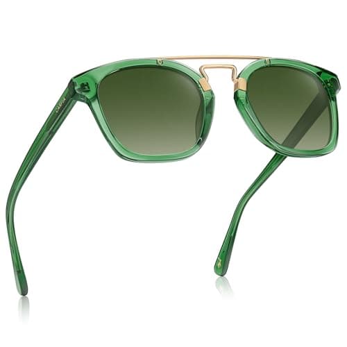 CARFIA Retro Sunglasses Womens Trendy Polarized UV400 Protection, Chic Square Double Bridge Colorful Acetate Frames