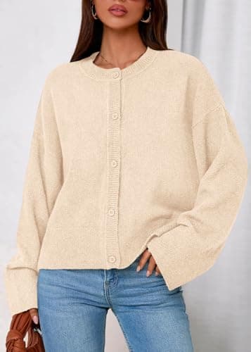 KIRUNDO Cardigan Sweaters for Women Fall Trendy Long Sleeve Chunky Knit Button Up Oversized Winter Jacket Casual Outwear(Cream, Small) - Thumbnail 5