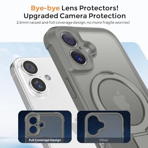 MOCCA Design for iPhone 16 Case with Magnetic Invisible Stand [Full Camera Protection] [Compatible with Magsafe] Military Drop Shockproof Translucent Matte Phone Case Cover 6.1",Titanium Gray - Thumbnail 3