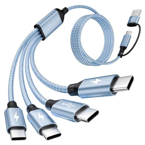 USB C Splitter Multi Charging Cable,USB A/C to USB C Charging Cord,USB C to USB C Cable,4 in 2 Multi Charger Cord with 4 Type-C Connectors Compatible with iPhone16/15/Cell Phones Tablets,Blue