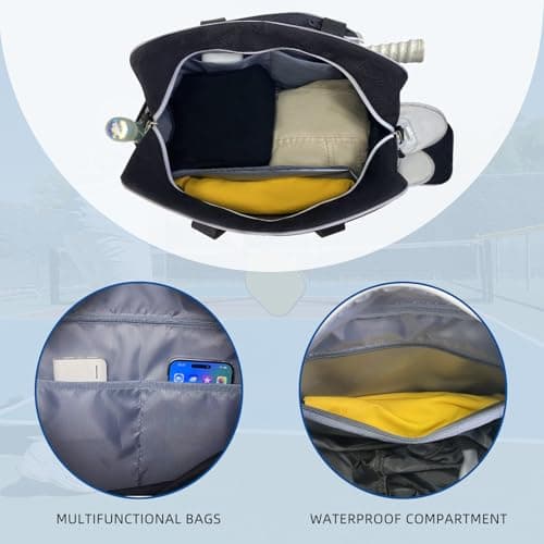 TPAID Pickleball Bag with Shoes & Wet Pocket, Court Bag for 2 Paddles, Black - Thumbnail 4