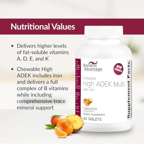 Bariatric Advantage Chewable High ADEK with Iron - for Bariatric Patients - High Potency Vitamin A, D, E & K - Includes B-Vitamins - Chewable Multivitamins - Tropical Fruit - 60 Count - Thumbnail 5