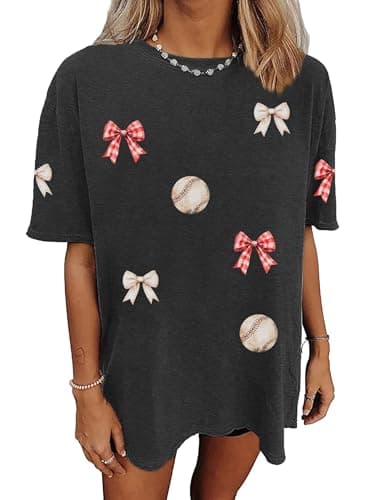 Baseball Shirt Women Oversized：Baseball Mom Shirts Game Day Baseball Tops Summer Casual Loose Short Sleeve Tee(Darkgrey, X-Large) - Image 1