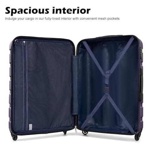 Coolife Luggage 3 Piece Set, Lightweight Durable Hardshell Suitcase set with 360° Spinner Wheels, TSA-approved Lock, Checked Family Travel Luggage sets, 20/24/28 Inch, Purple - Thumbnail 5