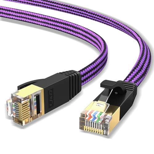 J&D Cat 7 Ethernet Cable, Nylon Braided Flat Design High Speed Internet LAN Cable, 10Gbps 600MHz Network Cable Compatible for Gaming PC, PS5, Xbox, Modem, Router, Low Latency Ethernet Cord, 10 Feet